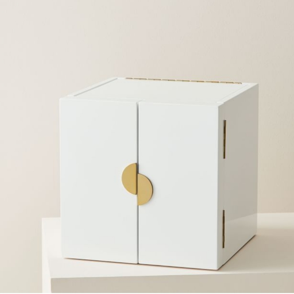 West Elm Modern White Lacquer Jewerly Box Cube